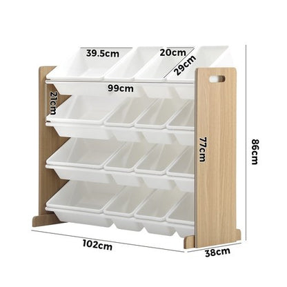 ST-KID-GENIS-WHWD Oikiture 16 Bins 4-Tier Kids Toy Organiser Storage Rack