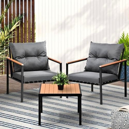 OPS-3-SIRRU-GY Livsip 3PCS Outdoor Set Armchairs & Table with Cushions