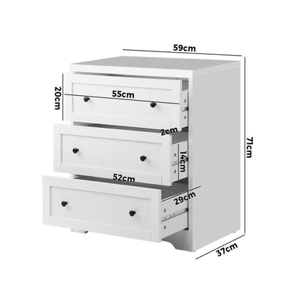 COD-HAMP-3D-WH Oikiture 3 Chest of Drawers Tallboy Cabinet Bedside Table Hamptons Furniture