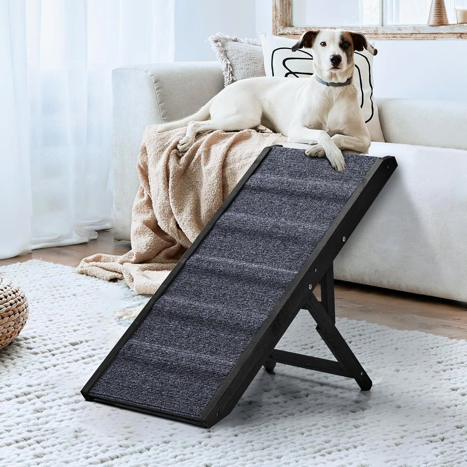 PET-RAMP-90-BK Alopet Dog Pet Ramp Adjustable Height Dogs Stairs Bed Sofa Car Foldable 90cm
