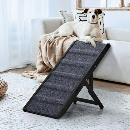 PET-RAMP-90-BK Alopet Dog Pet Ramp Adjustable Height Dogs Stairs Bed Sofa Car Foldable 90cm