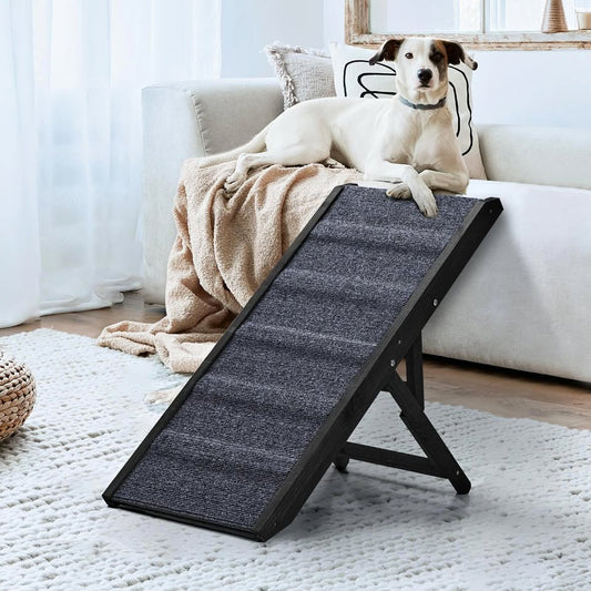 PET-RAMP-90-BK Alopet Dog Pet Ramp Adjustable Height Dogs Stairs Bed Sofa Car Foldable 90cm