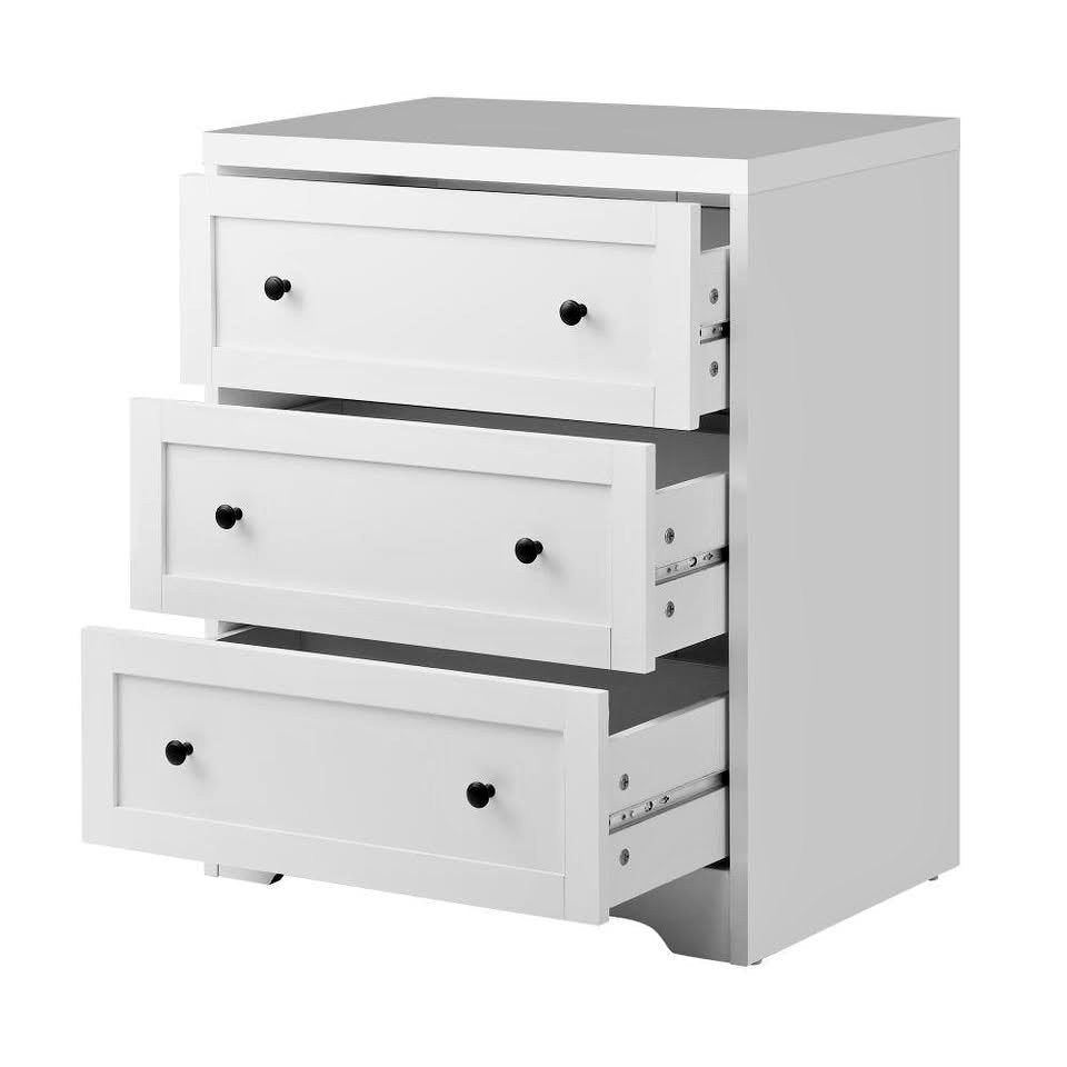 COD-HAMP-3D-WH Oikiture 3 Chest of Drawers Tallboy Cabinet Bedside Table Hamptons Furniture