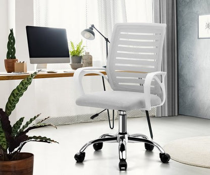 OCH-HD-STRIPE-WH Oikiture Mesh Office Chair Breathable Backrest White