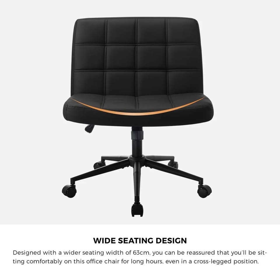 OCH-E1-SQ-OF-LEA-BK Oikiture Mid Back Armless Office Desk Chair Wide Seat PU Leather Black w/Wheels