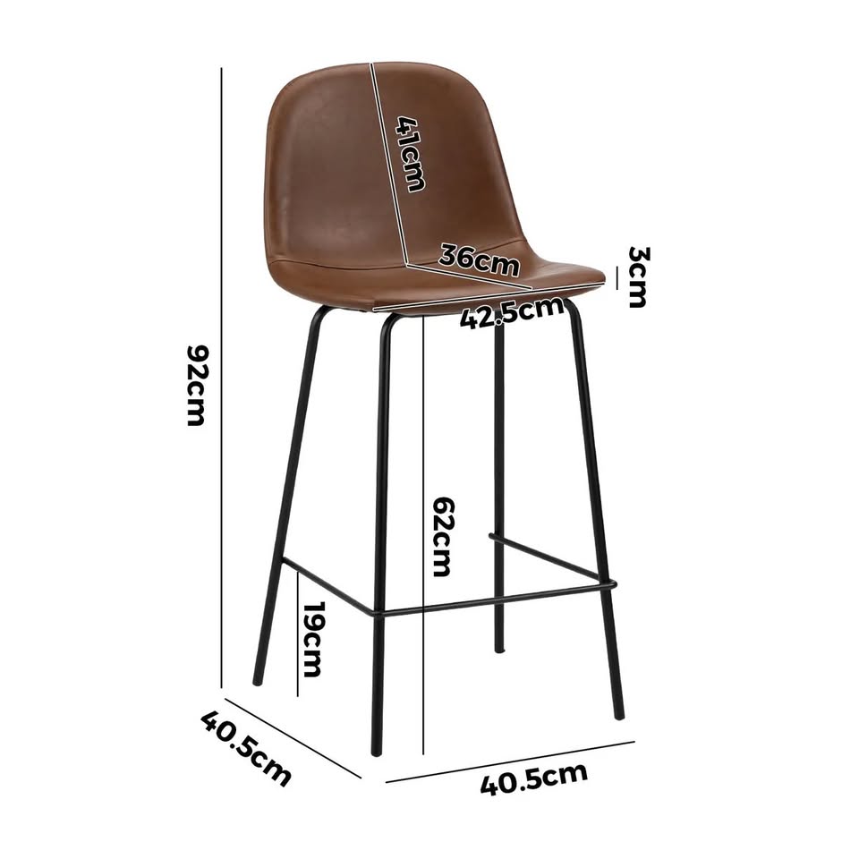 BS-KODY-LEA-BR-2PC Oikiture 2x Bar Stools Kitchen Dining Chair Counter Stool PU Leather Brown