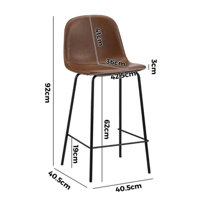 BS-KODY-LEA-BR-2PC Oikiture 2x Bar Stools Kitchen Dining Chair Counter Stool PU Leather Brown
