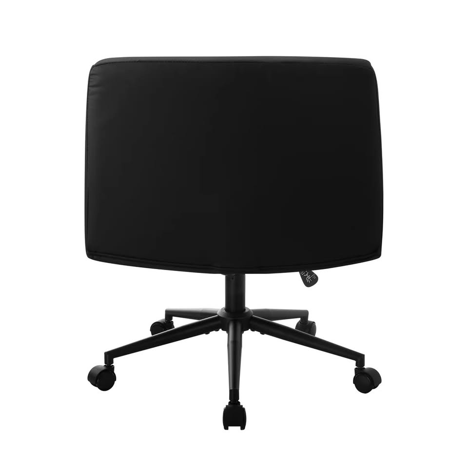 OCH-E1-SQ-OF-LEA-BK Oikiture Mid Back Armless Office Desk Chair Wide Seat PU Leather Black w/Wheels