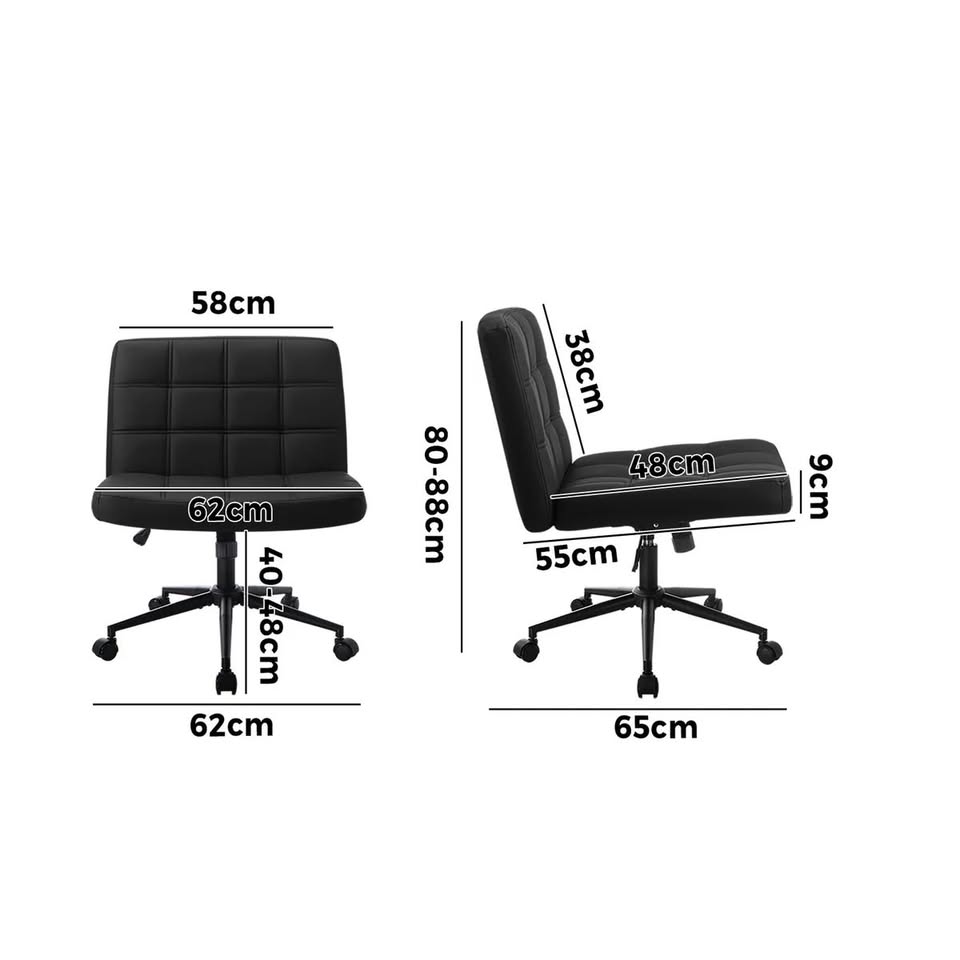 OCH-E1-SQ-OF-LEA-BK Oikiture Mid Back Armless Office Desk Chair Wide Seat PU Leather Black w/Wheels