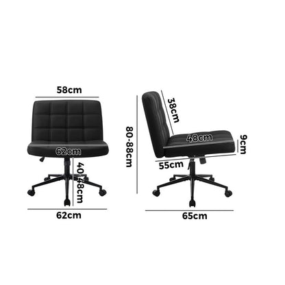 OCH-E1-SQ-OF-LEA-BK Oikiture Mid Back Armless Office Desk Chair Wide Seat PU Leather Black w/Wheels
