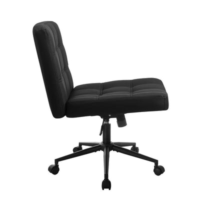 OCH-E1-SQ-OF-LEA-BK Oikiture Mid Back Armless Office Desk Chair Wide Seat PU Leather Black w/Wheels