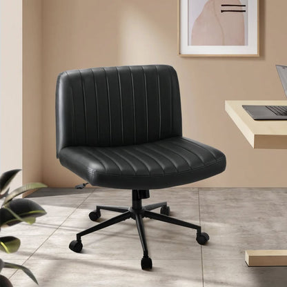 OCH-OFCROSS-LEA-BK Oikiture Mid Back Armless Office Desk Chair Wide Seat with Wheels Leather Black