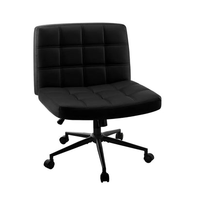OCH-E1-SQ-OF-LEA-BK Oikiture Mid Back Armless Office Desk Chair Wide Seat PU Leather Black w/Wheels