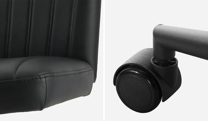 OCH-OFCROSS-LEA-BK Oikiture Mid Back Armless Office Desk Chair Wide Seat with Wheels Leather Black