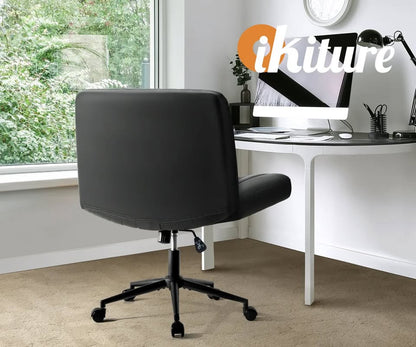 OCH-OFCROSS-LEA-BK Oikiture Mid Back Armless Office Desk Chair Wide Seat with Wheels Leather Black