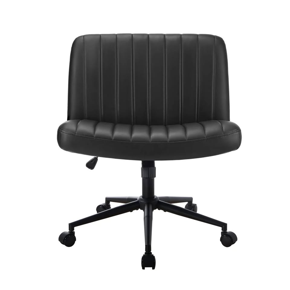 OCH-OFCROSS-LEA-BK Oikiture Mid Back Armless Office Desk Chair Wide Seat with Wheels Leather Black