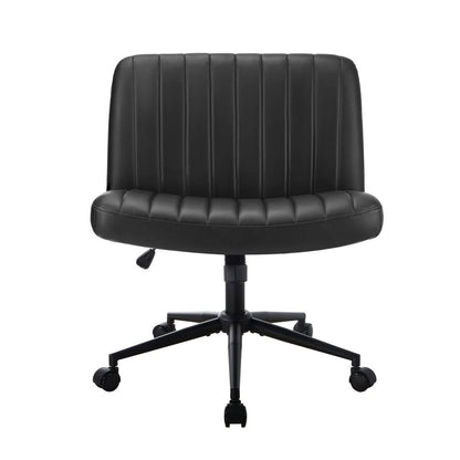 OCH-OFCROSS-LEA-BK Oikiture Mid Back Armless Office Desk Chair Wide Seat with Wheels Leather Black