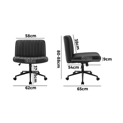 OCH-OFCROSS-LEA-BK Oikiture Mid Back Armless Office Desk Chair Wide Seat with Wheels Leather Black