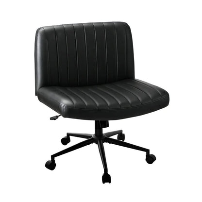 OCH-OFCROSS-LEA-BK Oikiture Mid Back Armless Office Desk Chair Wide Seat with Wheels Leather Black