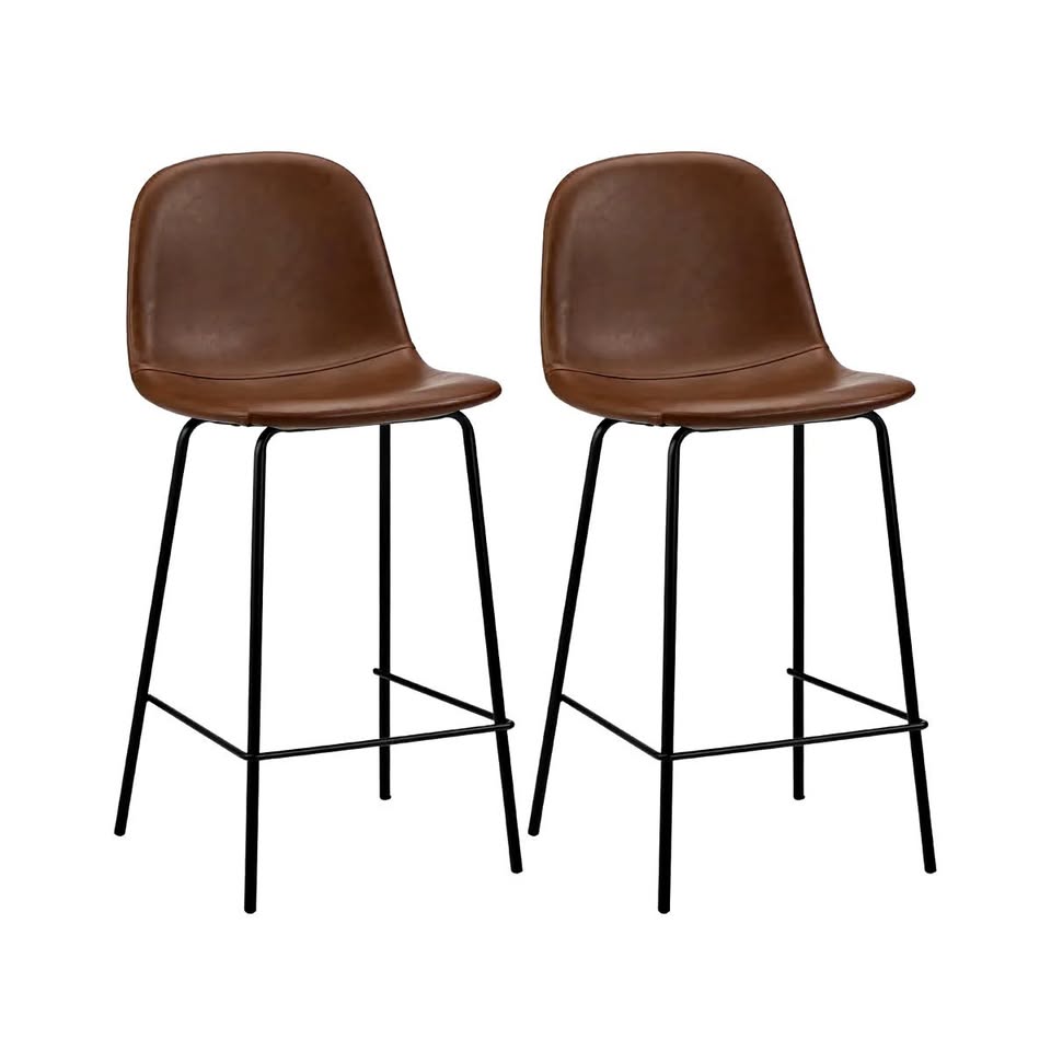BS-KODY-LEA-BR-2PC Oikiture 2x Bar Stools Kitchen Dining Chair Counter Stool PU Leather Brown