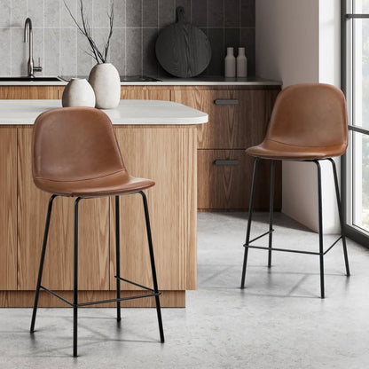BS-KODY-LEA-BR-2PC Oikiture 2x Bar Stools Kitchen Dining Chair Counter Stool PU Leather Brown