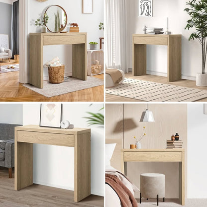 CST-LEAH-WD Oikiture Console Table Wood Sofa Table Hall Side Entry with Drawer Natural