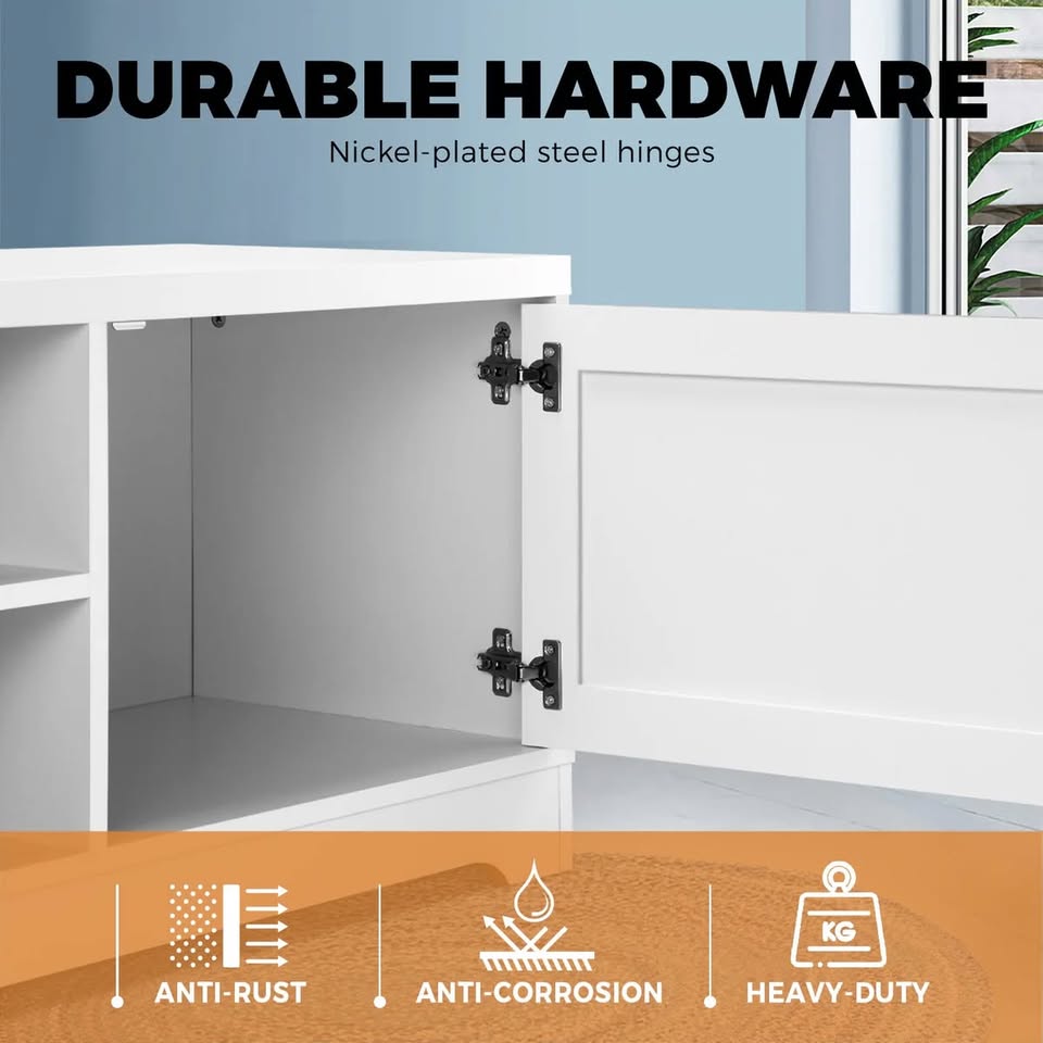 EU-HAMP-160-WH-AB Oikiture TV Cabinet Entertainment Unit Stand Storage Hamptons Furniture 160CM