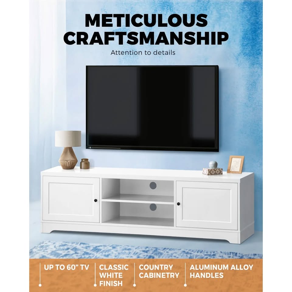 EU-HAMP-160-WH-AB Oikiture TV Cabinet Entertainment Unit Stand Storage Hamptons Furniture 160CM