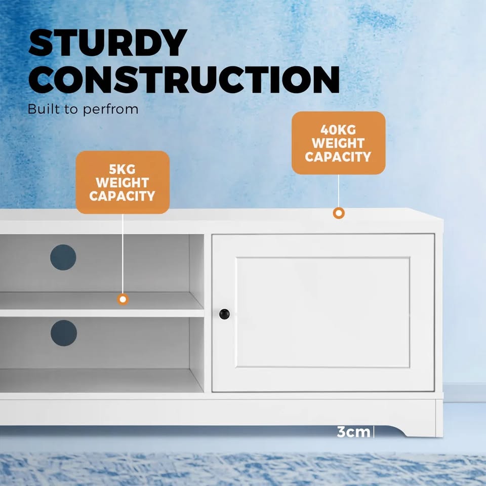 EU-HAMP-160-WH-AB Oikiture TV Cabinet Entertainment Unit Stand Storage Hamptons Furniture 160CM