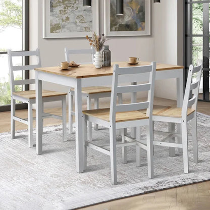 DIN-RONI-SET5-WHWD Oikiture 5PCS Table Dining Set Kitchen Dining Tables White Natural Wood Oak