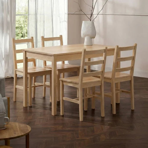 DIN-RONI-SET5-WD 4 Seater Abriana Pine Wood Dining Table & Chair Set