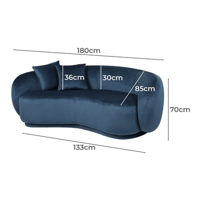 ACH-CASEW-VV-BL LivingFusion Millie 3 Seater Rounded Velvet Sofa Blue