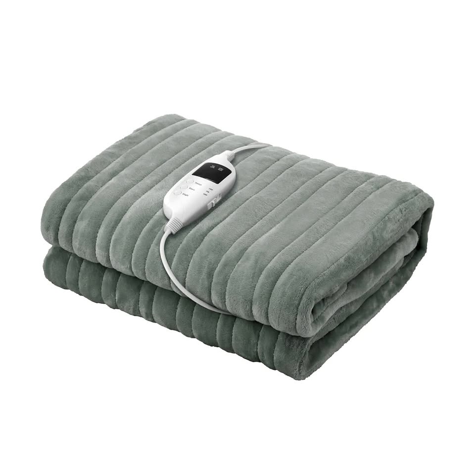 EBK-THROW-GN Bedra Electric Heated Blanket Washable Throw Rug Coral Fleece Light Green