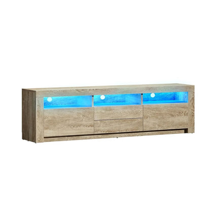 EU-BD-D2-180-WD-AB Oikiture TV Cabinet Entertainment Unit Stand RGB LED Storage Drawer Oak 180cm