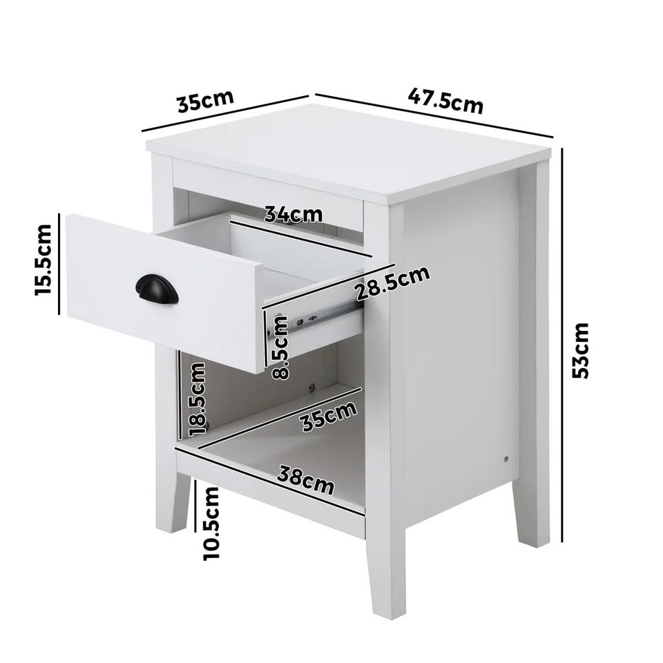 BT-ONLY-1D-WH Oikiture Bedside Table Side End Tables Nightstand Storage Cabinet Vintage
