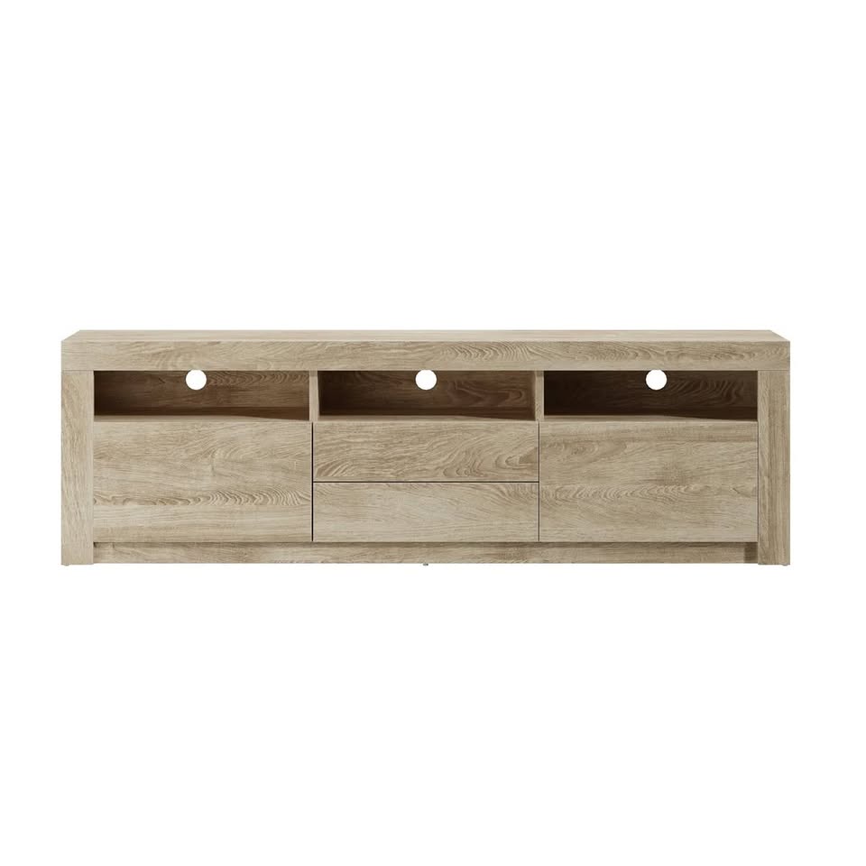EU-BD-D2-180-WD-AB Oikiture TV Cabinet Entertainment Unit Stand RGB LED Storage Drawer Oak 180cm