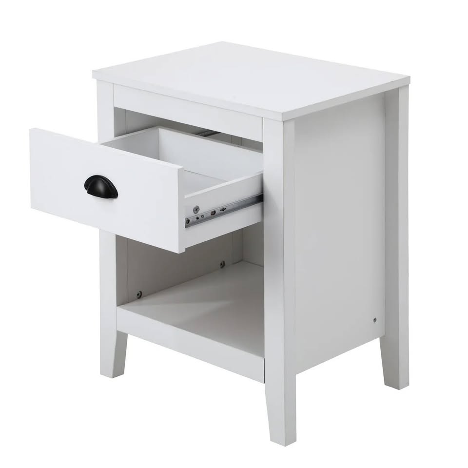 BT-ONLY-1D-WH Oikiture Bedside Table Side End Tables Nightstand Storage Cabinet Vintage