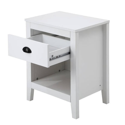 BT-ONLY-1D-WH Oikiture Bedside Table Side End Tables Nightstand Storage Cabinet Vintage