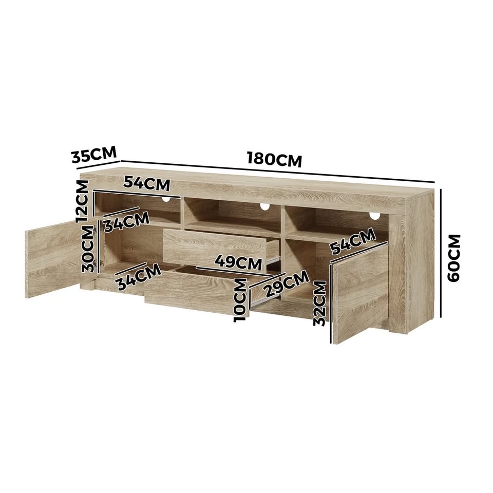 EU-BD-D2-180-WD-AB Oikiture TV Cabinet Entertainment Unit Stand RGB LED Storage Drawer Oak 180cm