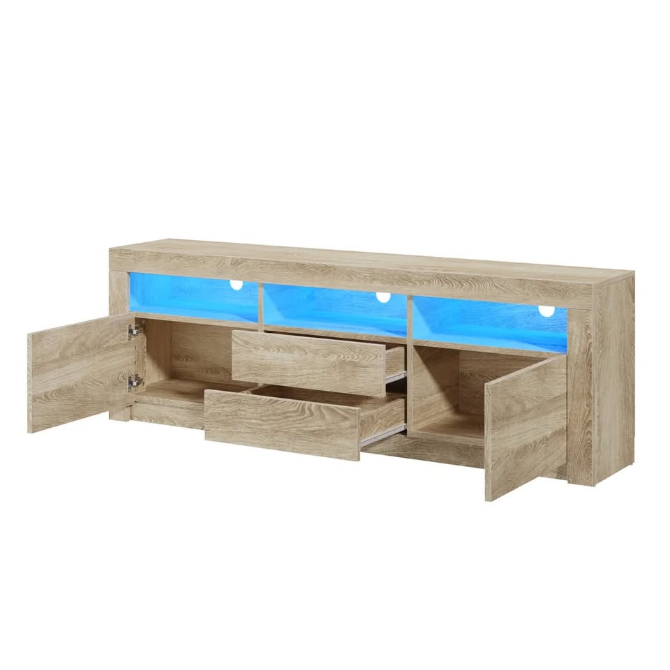 EU-BD-D2-180-WD-AB Oikiture TV Cabinet Entertainment Unit Stand RGB LED Storage Drawer Oak 180cm