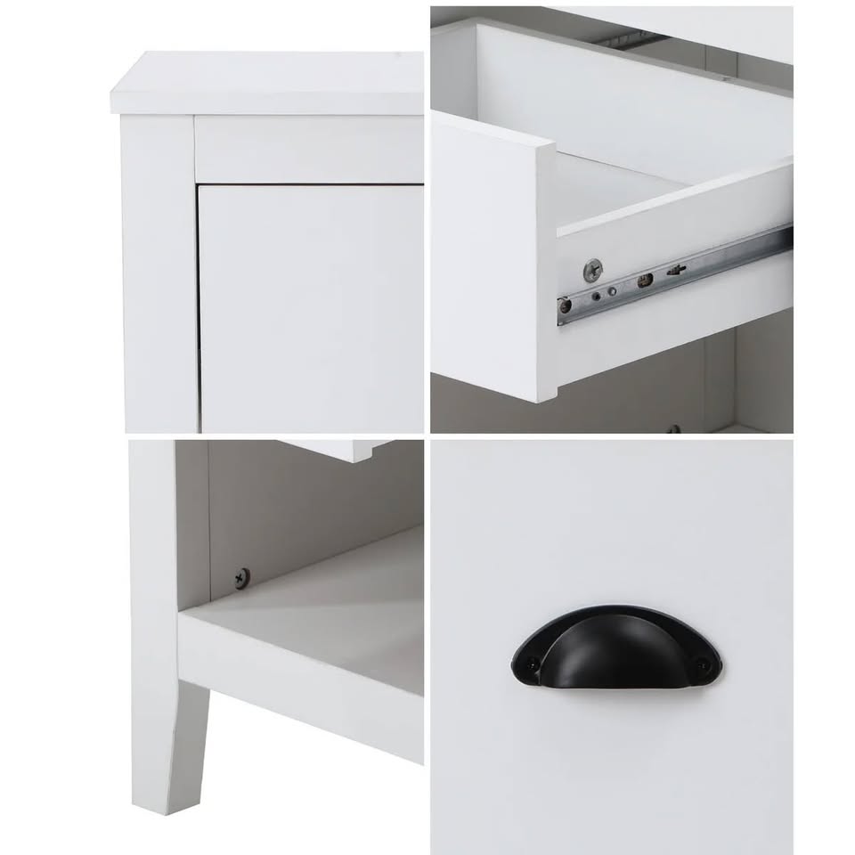 BT-ONLY-1D-WH Oikiture Bedside Table Side End Tables Nightstand Storage Cabinet Vintage