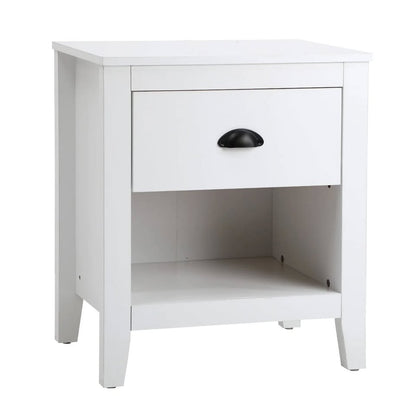 BT-ONLY-1D-WH Oikiture Bedside Table Side End Tables Nightstand Storage Cabinet Vintage