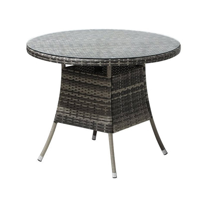 ODDS-RTN-TB90-GY Livsip 90CM Outdoor Dining Table Round Rattan Glass Table Patio Furniture Grey