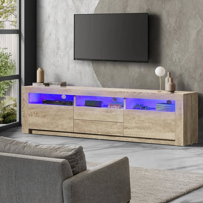 EU-BD-D2-180-WD-AB Oikiture TV Cabinet Entertainment Unit Stand RGB LED Storage Drawer Oak 180cm