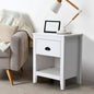 BT-ONLY-1D-WH Oikiture Bedside Table Side End Tables Nightstand Storage Cabinet Vintage
