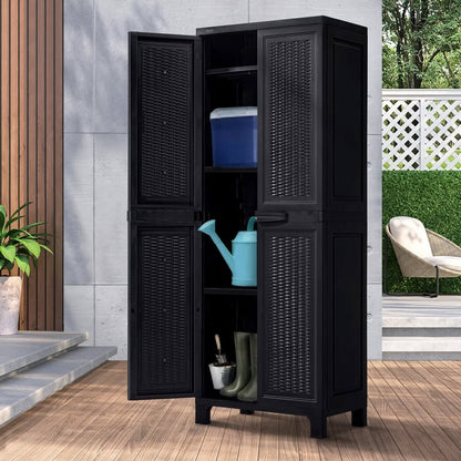 OSC-TALL-RTN-BK Livsip Outdoor Storage Cabinet Box Cupboard Garage Garden Adjustable Tall Black