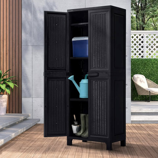 OSC-TALL-RTN-BK Livsip Outdoor Storage Cabinet Box Cupboard Garage Garden Adjustable Tall Black