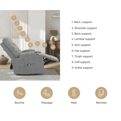 RCH-B3-PARI-GY-AB Oikiture Recliner Chair Sofa Lounge Grey