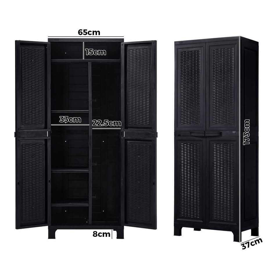 OSC-TALL-RTN-BK Livsip Outdoor Storage Cabinet Box Cupboard Garage Garden Adjustable Tall Black