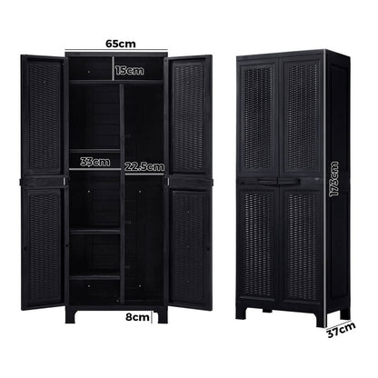 OSC-TALL-RTN-BK Livsip Outdoor Storage Cabinet Box Cupboard Garage Garden Adjustable Tall Black